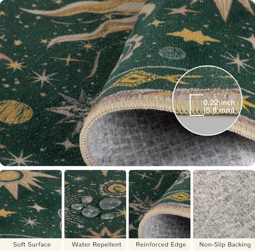 Vacuum-Friendly, 6x9 Washable Area Rug, Green Gold Yellow