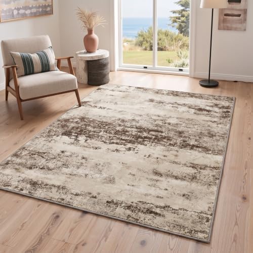 BEIMO 5FT Antique Beige Abstract Round Rug, Washable Non-Slip for Bedroom