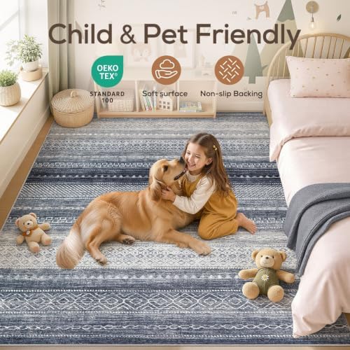 Nakagishi Boho 8x10 Area Rug Living Room Rugs Machine Washable Blue