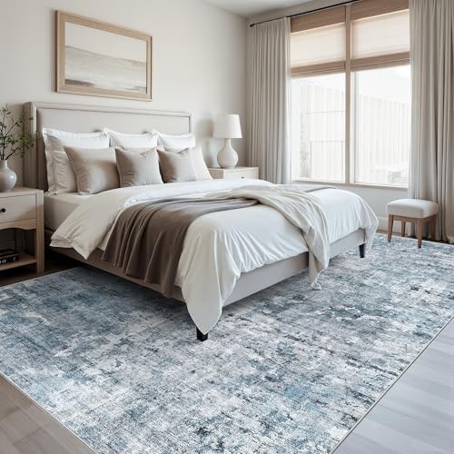 Soalmost 10x12 Area Rugs for Living Room Washable Rug Abstract Blue/Grey