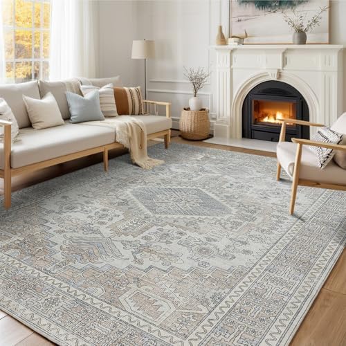 9x12 Washable Area Rugs for Living Room,Bedroom,Dining Room- Retro Taupe