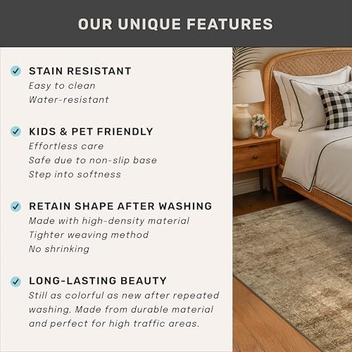 Large Entryway Rug Washable - 5x8 Brown and Mustard Yellow Rug for Mudroom, Foyer, Hall, Living Room, Washable Low Pile Stain Resistent, Distressed Design