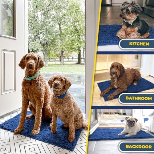 Muddy Mat® | Super Water Absorbent Door Mat Indoor, Microfiber Quick Dry Chenille Entryway Rug, Slip Resistant Front Door Mat, Indoor Mats for Entryway, Machine Washable Pet Rug, Navy Blue 28"x18"