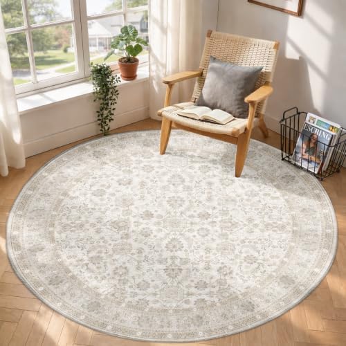 OPPODREAM Vintage Light Yellow Area Rugs 5' Round, Rug for Living Room