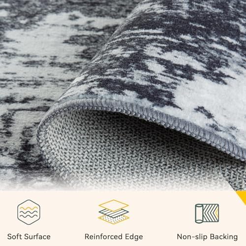 RELEANY Washable 8'x10' Abstract Area Rug for Living Room Black White
