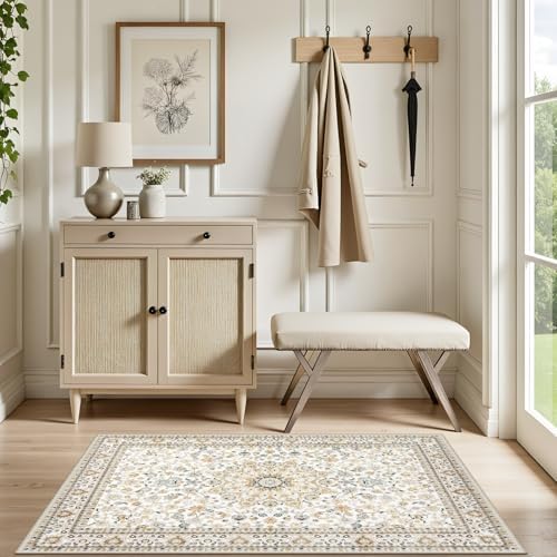 2x3 Area Rugs Living Room: Washable Vintage Rug for Bedroom Beige