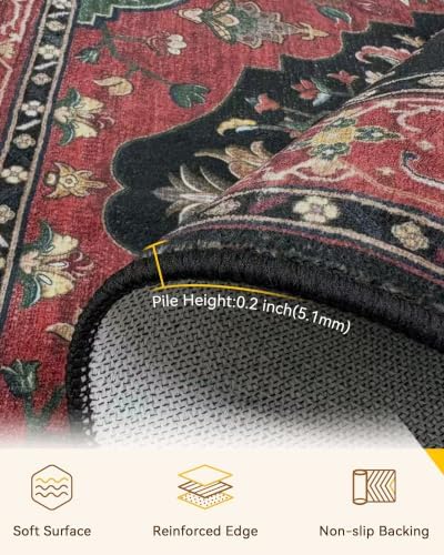 RELEANY Washable Area Rug, Runner 2'x9', Red/Black