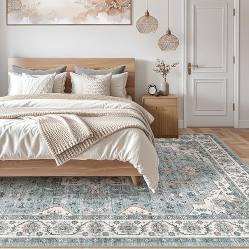 cotiled 10x12 Area Rug for Living Room, Washable, Traditional, Denim Blue