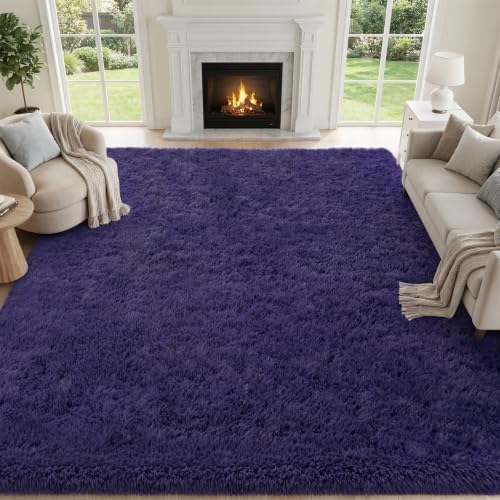 PLHXFR 10x14Area Rugs Living Room: Fluffy Bedroom Rug Shag Carpet Purple