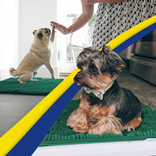 Muddy Mat® | Super Water Absorbent Door Mat Indoor, Microfiber Quick Dry Chenille Entryway Rug, Slip Resistant Front Door Mat, Indoor Mats for Entryway, Machine Washable Pet Rug, Dark Green 24" x 72"