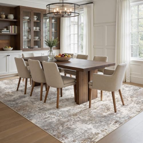 UERMEI 9x13 Area Rug Living Room Rugs Washable Neutral Brown Grey Carpet