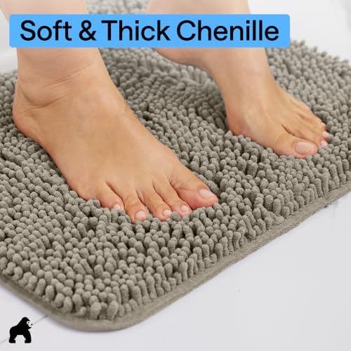GORILLA GRIP Chenille Bath Rug Mat for Square Toilet Base, 24x19 Latte