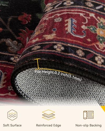 RELEANY Washable Area Rug, Runner 2'x8', Red/Black