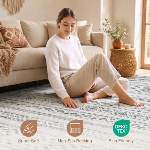 cotiled Boho 10x14 Area Rug for Living Room: Large Moroccan Washable Rug