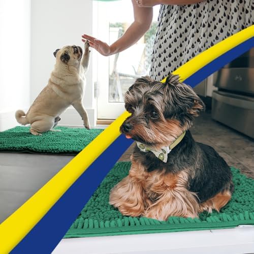 Muddy Mat® | Super Water Absorbent Door Mat Indoor, Microfiber Quick Dry Chenille Entryway Rug, Slip Resistant Front Door Mat, Indoor Mats for Entryway, Machine Washable Pet Rug, Dark Green 30"x19"