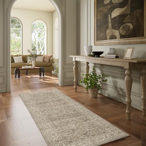 Washable Kitchen Rug Runners for Hallways: 2'6"x8' Bedroom Runner Rug Non Slip Low-Pile Stain Resistant Soft Indoor Floor Carpet Runner for Indoor Entryway Hallways Kitchen Laundry Room Farmhouse