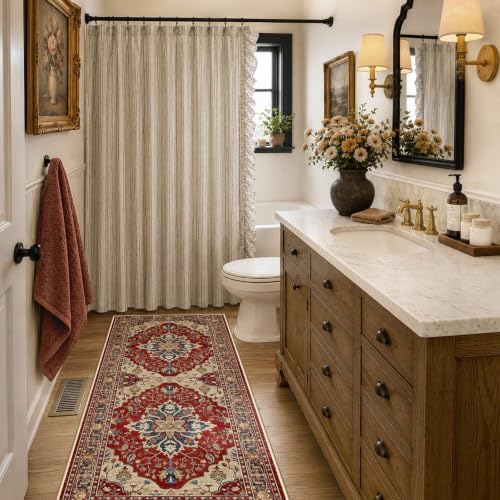 RELEANY Washable Area Rug, Runner 2'x6', Red/Blue