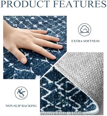 Lahome Moroccan Blue Carpet for Living Room 4x6 Area Rug Non-Slip Ultra-Thin Soft Bedroom Rug Stain Resistant Modern Carpet with Geometric Print for Office, Kitchen, Entryway, Dining Room Hana