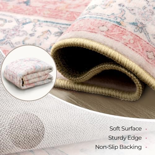 CAPALOCA Square 6ft Washable Nursery Girls Low Pile Area Rug Pink Teal