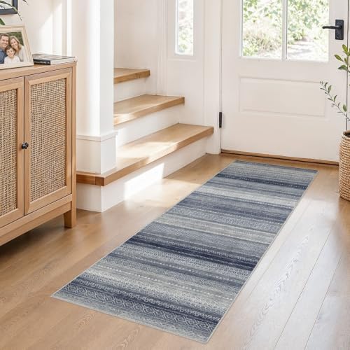 Nakagishi Boho 2x6 Runner Rug Machine Washable Rugs Non Slip Denim Blue