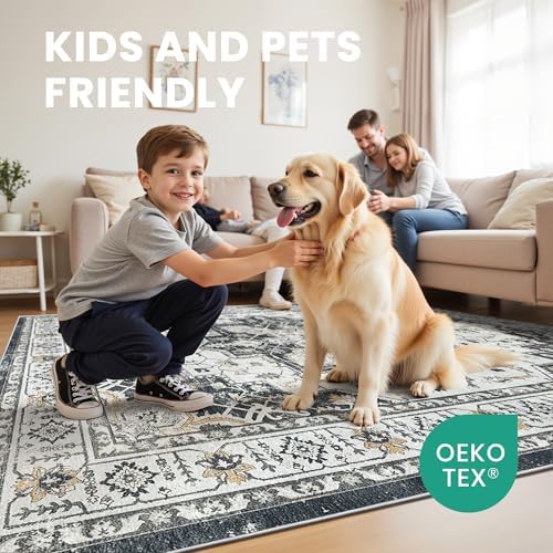 zesthome 5x7 Area Rugs for Living Room,Large Washable Rug,Black