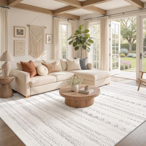 Nakagishi 6x10 Area Rugs Living Room: Washable Boho Large Neutral Soft Farmhouse Rug Stain Resistant Modern Moroccan Non-Slip Indoor Carpet for Bedroom Nursery Kids Playroom Office Dining Room- Gray