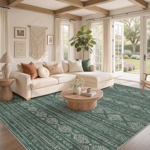 Nakagishi 8X10 Area Rugs Living Room: Washable Boho Large Neutral Modern Soft Farmhouse Green Rug Stain Resistant Indoor Floor Non-Slip Carpet for Women Home Enthusiasts Aged 25-45 - Bedroom Room