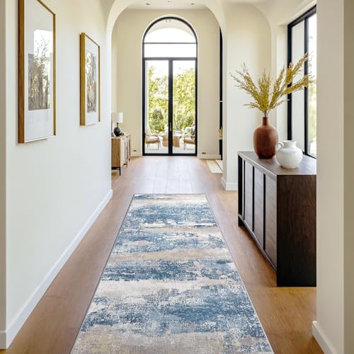 BEIMO 2x10 Runner Rug for Hallway, Blue Cream Washable Abstract Rug