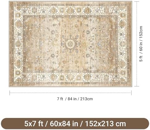 befbee Washable 5x7 Area Rug Non Slip Stain Resistant Rug for Living Room