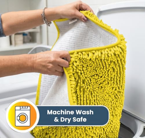 Muddy Mat® | Super Water Absorbent Door Mat Indoor, Microfiber Quick Dry Chenille Entryway Rug,Slip Resistant Front Door Mat,Indoor Mats for Entryway,Machine Washable Pet Rug, Lemon Yellow 28" x 48"
