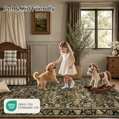 9x12 Area Rug for Living Room, Non-Slip Washable Large Carpet, Mocha Brown