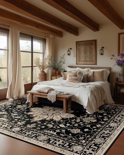 RELEANY Washable Area Rug, Large 10'x14', Black/Neutral
