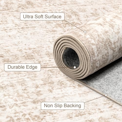 4x6 Area Rugs Living Room: Washable Rug for Bedroom Beige Brown