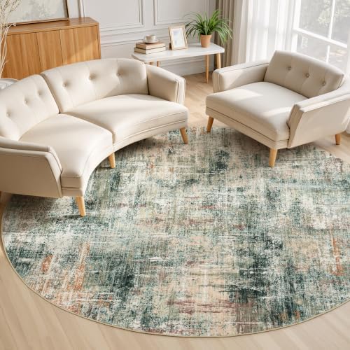 Lofus 8ft Area Rug for Living Room,Abstract Washable Rugs,Coffee/Green