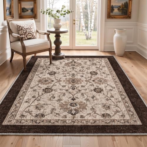 Bavni 5X7 Area Rug for Living Room, Washable Boho Vintage Floral Non Slip