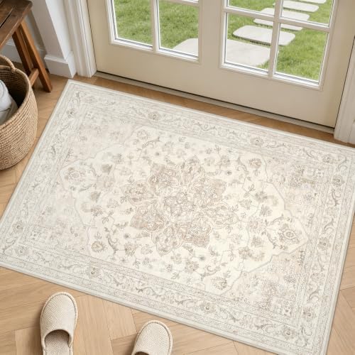 Washable Area Rugs 2x5: Living Room Bedroom Carpet Beige White