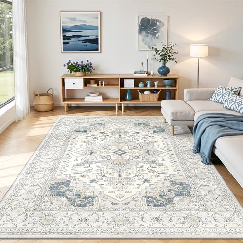 befbee Washable Area Rug 5x7, Stain Resistant Neutral Carpet for Bedroom