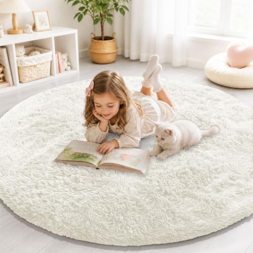 Smiry Round Area Rugs for Living Room Bedroom 4x4 ft, Fluffy Carpet