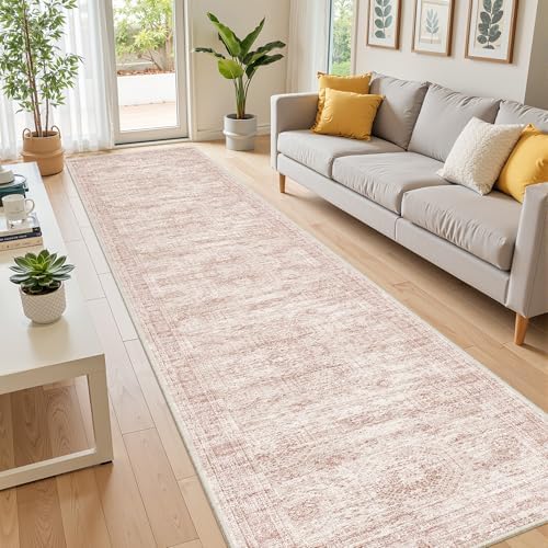 2x10 Runner Rug Non Slip,Washable Hallway Runner Rug,Pink