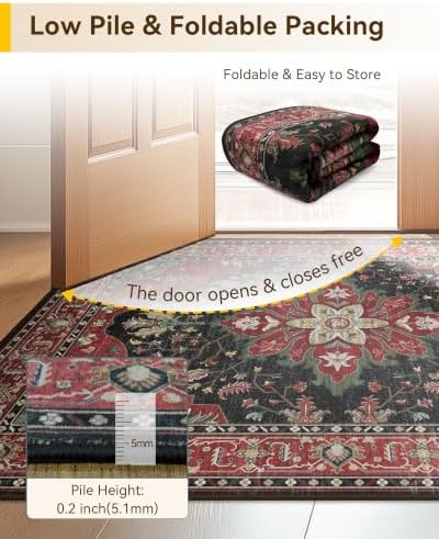 RELEANY Washable Area Rug, Runner 2'x9', Red/Black
