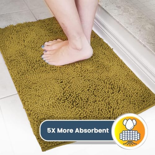 Muddy Mat® | Super Water Absorbent Door Mat Indoor, Microfiber Quick Dry Chenille Entryway Rug, Slip Resistant Front Door Mat, Indoor Mats for Entryway, Machine Washable Pet Rug, Mustard 48" x 60"