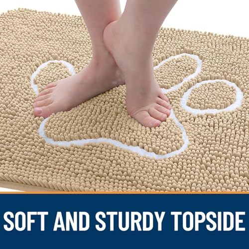 OLANLY Dog Door Mat for Muddy Paws 47x24, Paw Print Design Chenille Mud Mat