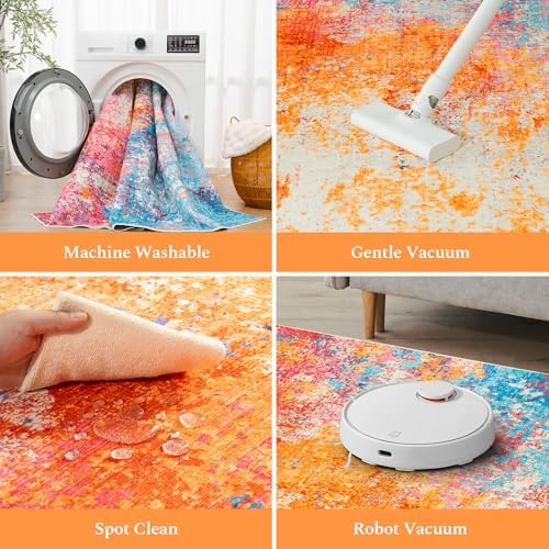 Rugflix 10x14 Area Rugs for Living Room, Washable Colorful Large Rug