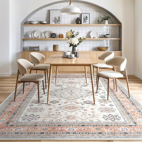 cotiled 5x7 Area Rug for Living Room, Washable, Traditional, Coral Pink