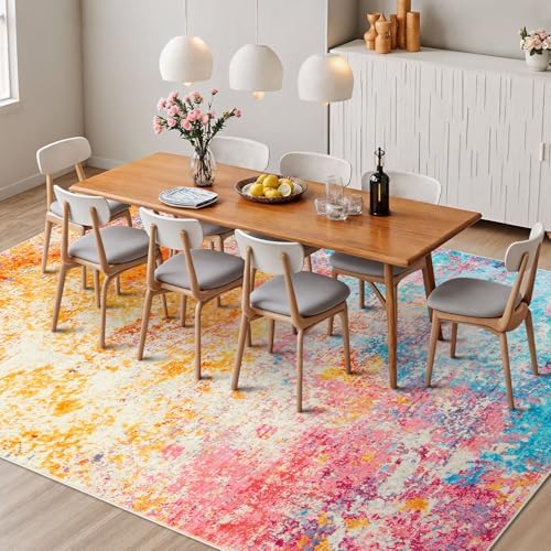 Rugflix 10x14 Area Rugs for Living Room, Washable Colorful Large Rug