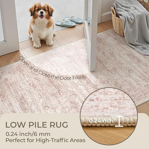 2x8 Runner Rug Non Slip,Washable Hallway Runner Rug,Pink