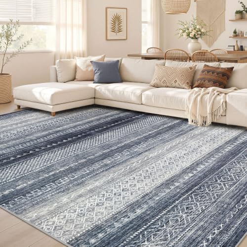 Nakagishi Boho 10x14 Area Rug Living Room Rugs Machine Washable Blue