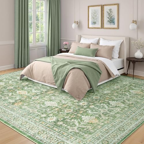 8x10 Area Rugs for Living Room, Washable Large Carpet, Light Green