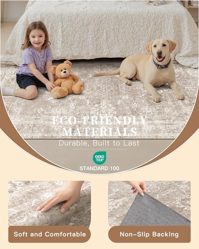 Madane Runner Rug 2x12 for Hallway, Kitchen Non-Slip Runner Rug Brown/Sand