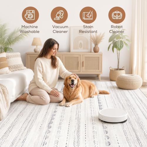 Area Rug Living Room Rugs: 12x18 Large Soft Machine Washable Boho Moroccan FarmNeutral Stain Resistant Indoor Floor Carpet for Bedroom Under Dining Table Home Office Decor-Boho Grey